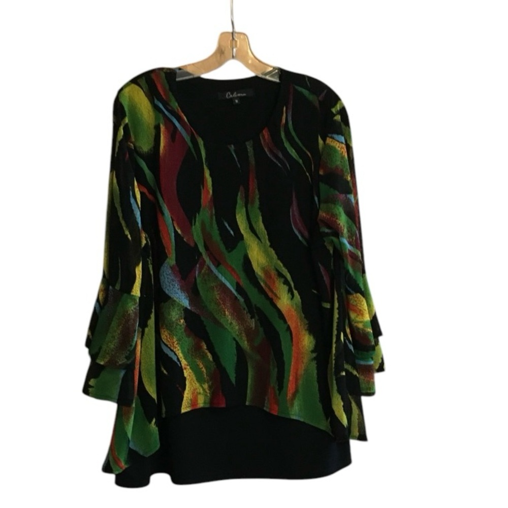 Caleoas brand Plus size 1X Multicolor Abstract Tunic blouse, Beautiful colors.